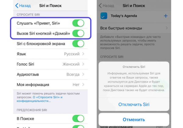 Как отключить функции Siri на iPhone?